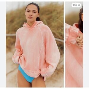 Daily Practice by Anthropologie Acid Wash Oversized Hoodie Coral Pink Large